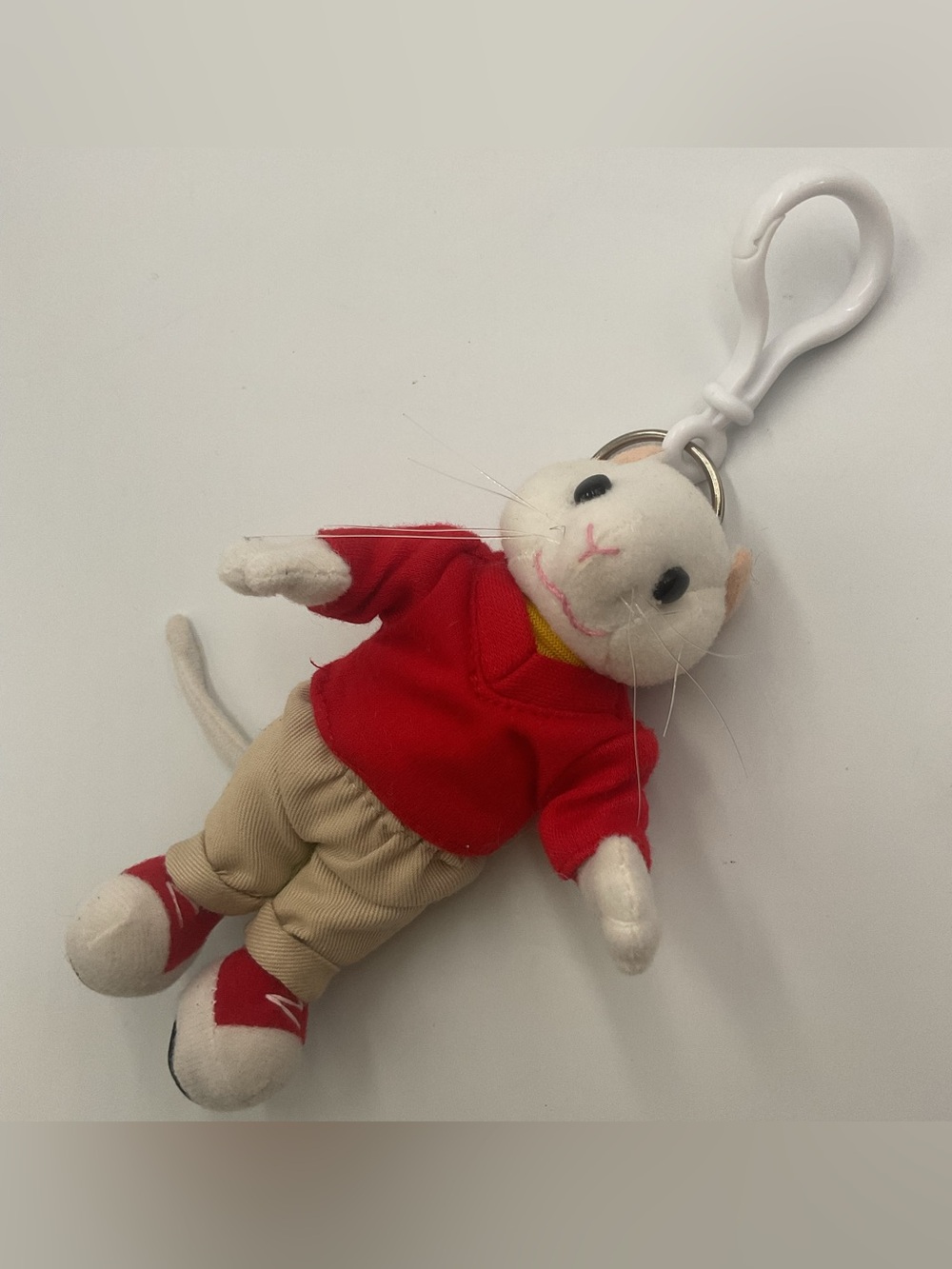 Vintage Stuart Little Keychain Plush Mouse Posable Doll 6” Red Shirt & Shoes